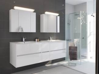Badmöbelset Taifun 190cm 3tlg mit 2x Spiegelschrank weiß Hgl : Weiss hochglanz