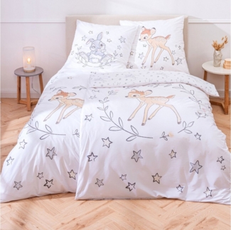 MTOnlinehandel Kinderbettwäsche "Stars" Bambi & Klopfer, Biber/ Flanell in 135x200 + 80x80 cm, Disney, 100% Baumwolle, 2 teilig, kuschelig weich für Herbst und Winter, Jungen und Mädchen, Sterne