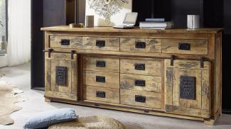 Kommode GINGO Mangoholz Sideboard rustikal Rolltür mit Eisen 2000