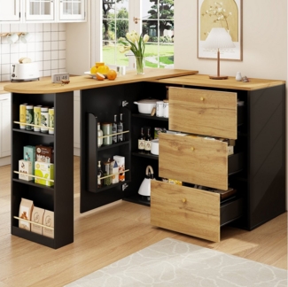 Flieks Bartisch 360° drehbar Stehtisch mit Kommode (Länge 138-204 cm, 1-St, mit verstellbaren Einlegeböden), ausziehbar Esstisch mit Schublade und Türen Holzschrank Bistrotisch