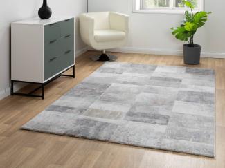 Kurzflor Teppich Lauro - Vierecke, Farbe: Beige Grau, Größe: 80x150 cm