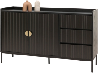 Sideboard HWC-O39, Kommode Schrank Anrichte, 3 Schubladen 2 Türen, Holz Melamin 80x130x42cm ~ Holzoptik schwarz