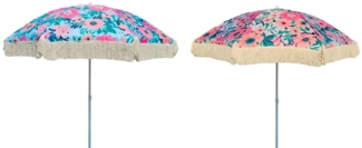 Meinposten Sonnenschirm Strandschirm Schirm UV Schutz mit Tasche Fransen Blumen Ø 155 cm, abknickbar