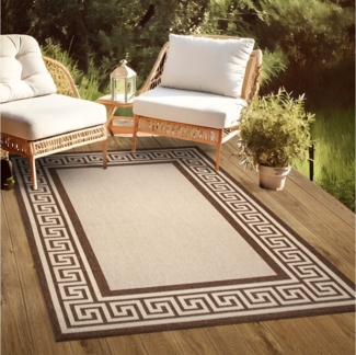 oKu-Tex Outdoorteppich PLUTUS In- & Outdoor Teppich, Flachgewebe, Sisaloptik, rechteckig, Höhe: 3 mm, griechische Bordüre, UV-Resistent, Terrasse, Küche, Bad, Grau-Schwarz