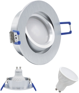 MILI 10er Set Einbauleuchtenn Mili 7W GU10 3000K Warmweiss dimmbar 230V 520 lumen Alu gebürstet 12362