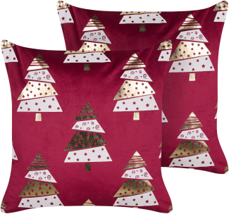 Kissen 2er Set GOLDSPRUCE Samtstoff 45 x 45 cm Pflanzenmuster Rot