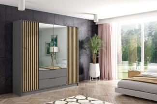 ALTDECOR Drehtürenschrank NELIA (Kleiderschrank Garderobenschrank mit viel Stauraum, Moderner Schrank) Vielseitiger Drehtürenschrank mit Spiegeltüren Spiegel Lamellen