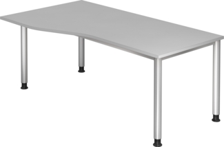 bümö höhenverstellbarer Schreibtisch H-Serie 180x100 cm in grau, Gestell in Silber - großer PC Tisch für's Büro manuell höhenverstellbar, Computertisch verstellbar, HS-18-5