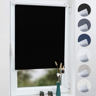 Verdunklungsrollo ohne Bohren 60x150cm Schwarz Rollos für Fenster Thermorollo