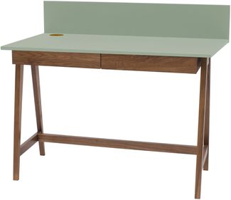 Ragaba Schreibtisch mit 2 Schubladen und Rückwand, MDF & Massives Eschenholz Eichenbeize, 110x50 cm, Salbei Grün
