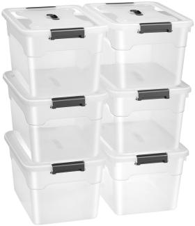 Juskys Aufbewahrungsbox mit Deckel - 6er Set Kunststoff Boxen 30l - Box groß, stapelbar, transparent - Aufbewahrung Ordnungssystem Aufbewahrungsboxen