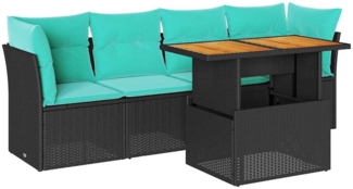 vidaXL 5-tlg. Garten-Sofagarnitur mit Kissen Schwarz Poly Rattan 3326878