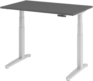 bümö elektrisch höhenverstellbarer Schreibtisch 120x80 cm mit Memory-Steuerung - Design Schreibtisch höhenverstellbar elektrisch, elektrischer Schreibtisch graphit, Gestell silber, XBHM-12-G-SS