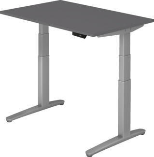 bümö elektrisch höhenverstellbarer Schreibtisch 120x80 cm mit Memory-Steuerung - Design Schreibtisch höhenverstellbar elektrisch, elektrischer Schreibtisch graphit, Gestell silber, XBHM-12-G-SS