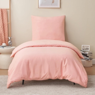 RUIKASI Bettwäsche 155x220 2tlg. Pfirsch Rosa Mikrofaser Reißverschluss