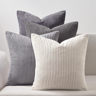 Dekokissenbezug 60x60 cm Grau 4er Set Kordsamt Sofakissen Wohnzimmer Kinder