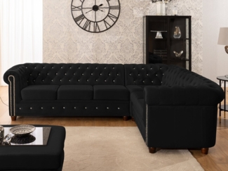 S-Style Möbel Ecksofa Chesterfield L-Form Cleo Blink aus Samt mit Kristallsteppung, mit Wellenfederung