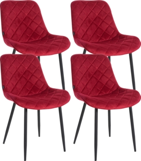 CLP 4er Set Stühle Springs Samt mit Metallgestell und hochwertiger Polsterung,rot