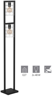 Eglo 43666 Stehleuchte JUBILY schwarz verzinkt E27 2X40W L:22cm B:14,5cm H:145,5cm mit Fußtrittschalter