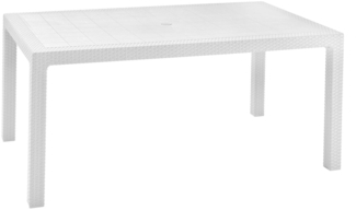Dmora Gartentisch Pickering, Picknickbasis, Garten-Esstisch, Mehrzweck-Außenbank, 95x161 h75 cm, Weiß