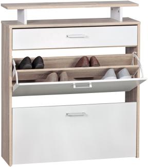 Kadima Design Schuhkipper mit Schublade - Sonoma Eiche, 4 Fächer, Großzügige Ablagefläche, Formschöne Griffe, "Mdf" Holz. 80x24x95 cm