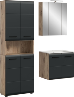 Badkombination (B/H/T: 135x185x46 cm) in schwarz matt und Nox Oak Nachbildung