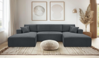 AX LIVING Graues Sofa mit Schlaffunktion – Catea U Cord Wohnlandschaft 364 cm