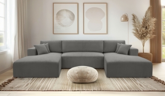AX LIVING Graues Sofa mit Schlaffunktion – Catea U Cord Wohnlandschaft 364 cm