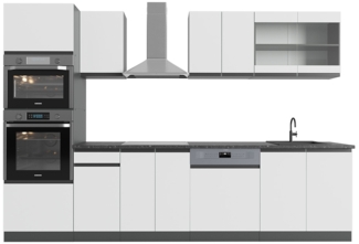 Küchenzeile R-Line Weiß/Anthrazit 300 cm J-Shape mit Hochschrank, AP Anthrazit Vicco