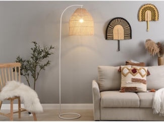 Vente-unique - Stehleuchte Ethno-Stil - H. 177 cm - Eisen & Rattan - Naturfarben - PARNAIBA