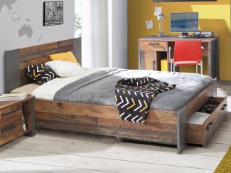 Bett >Celon< in Old Wood Vintage - 145,1x90,5x204,9cm (BxHxT)