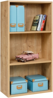 furni24 Breites Bücherregal mit 3 Fächern, Holzregal, Würfelregal, Aufbewahrungsregal, Saphir Eiche, 60 x 31 x 115h