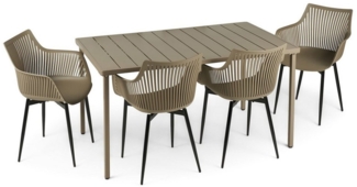 IDIMEX Garten-Essgruppe VIOLETTA, Wetterfeste Garten-Sitzgruppe mit Tisch & 4 Stühlen champagner