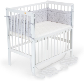 FabiMax Beistellbett Boxspring Flex weiß inkl. Matratze Air und Nestchen graue Blümchen