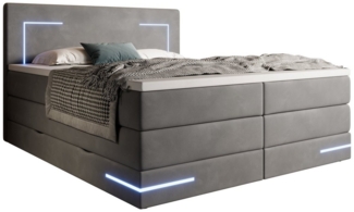 wonello Boxspringbett Detroit, Samt Bett mit LED Beleuchtung, Bettkasten und Topper