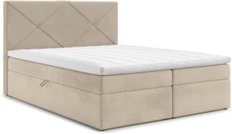 AX LIVING Boxspringbett 200x200 Bratton Beige Samt Bettkasten Topper