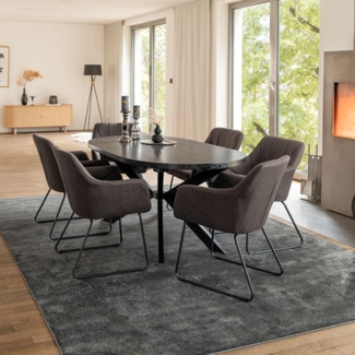 HOME DELUXE Essgruppe Oval Ausziehbar inkl. Sternfuß - 160 x 100 cm Dark Oak 6 Stühle Anthrazit