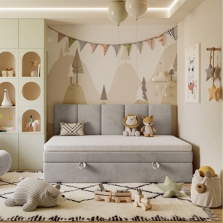 Lookway Boxspringbett Kontinental ELZA MINI mit Bettkasten und Topper, komfortabel gepolstertes, hohes Kopfteil