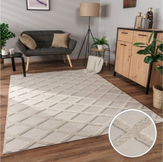 Paco Home Teppich Utrecht 642, rechteckig, Höhe: 4 mm, Kurzflor, Uni Farben, 3D-Design, Rauten Muster, Hoch-Tief Effekt