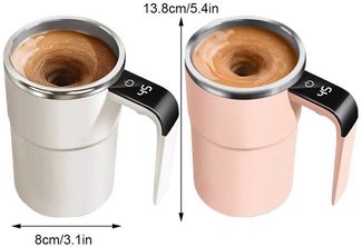 PRIISF Thermobecher Elektrischer Selbstrührende Kaffeebecher 380ml Automatischer Mixbecher, Edelstahl-304, Magnetische Selbstrührende Tasse Temperaturanzeige Wiederaufladbarer
