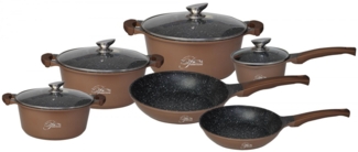 Kochtopf Topf Pfannen Set Kochgeschirr 10-tlg Alu-Guss Platinum braun DB1010