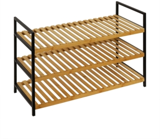 Schuhbank Charline / 300.001746 , Bambus, Stahl , Schwarz, Holzfarben , 70 x 49 x 30 cm