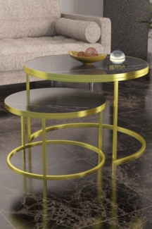 Couchtisch-Set, 2-teilig 51 x 43 cm Spanplatte/metallprofil/pvc Gold 89321941 [en. casa]