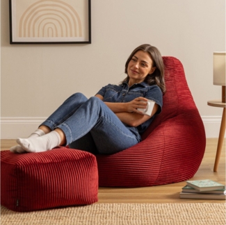 Icon Dalton Sitzsack mit Hocker Cord, Burgund, Gaming Sitzsack Erwachsene mit Füllung, Bean Bag, Cord Sessel, Lounge Sessel, Lounge Stuhl, Schlafzimmer, Wohnzimmer, Wohnzimmer Möbel