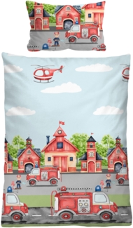 biberna Feinbiber Bettwäsche 0004523 FEUERWEHR, pistaziengrün, 1x 100x135 cm + 1x 40x60 cm