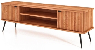 TV-Board Tula Kernbuche massiv 180x46x57 mit 2 Türen 2 Fächern und Riffelfront