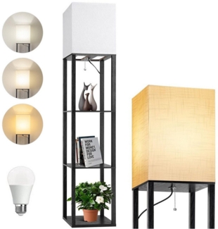 Jibenhome Stehlampe LED Stehlampe mit 3-Ebenen Regal, 12W Dimmbar Leuchtmittel, mit Reißverschlussschalter, LED fest integriert