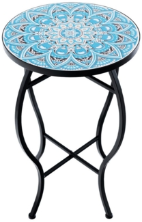 COSTWAY Gartentisch, Mosaiktisch rund aus Metall & Keramik, ∅30x50cm
