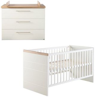 roba Kinderzimmerset 'Nele' 2-teilig - Bett 70 x 140 - Wickelkommode breit - Weiß / Artisan Eiche