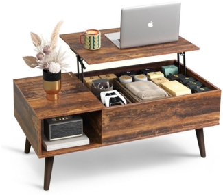 WLIVE Couchtisch Höhenverstellbarer Couchtisch mit Stauraum, (Wohnzimmertisch mit Ausziehbar Platte & offene Fächer, Lift-Top-Design, Holzoptik & Metallrahmen), multifunktionaler Tisch, Rechteckiger Arbeitstisch für Wohnzimmer
